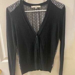 LOFT Women's Black V-Neck cardigan with Triangle windowpane back- Size XS